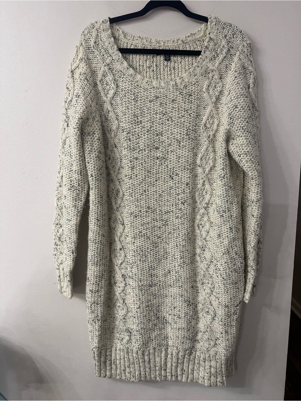 American Eagle Outfitters Cream Speckled Cable-Knit Long Sleeve Dress